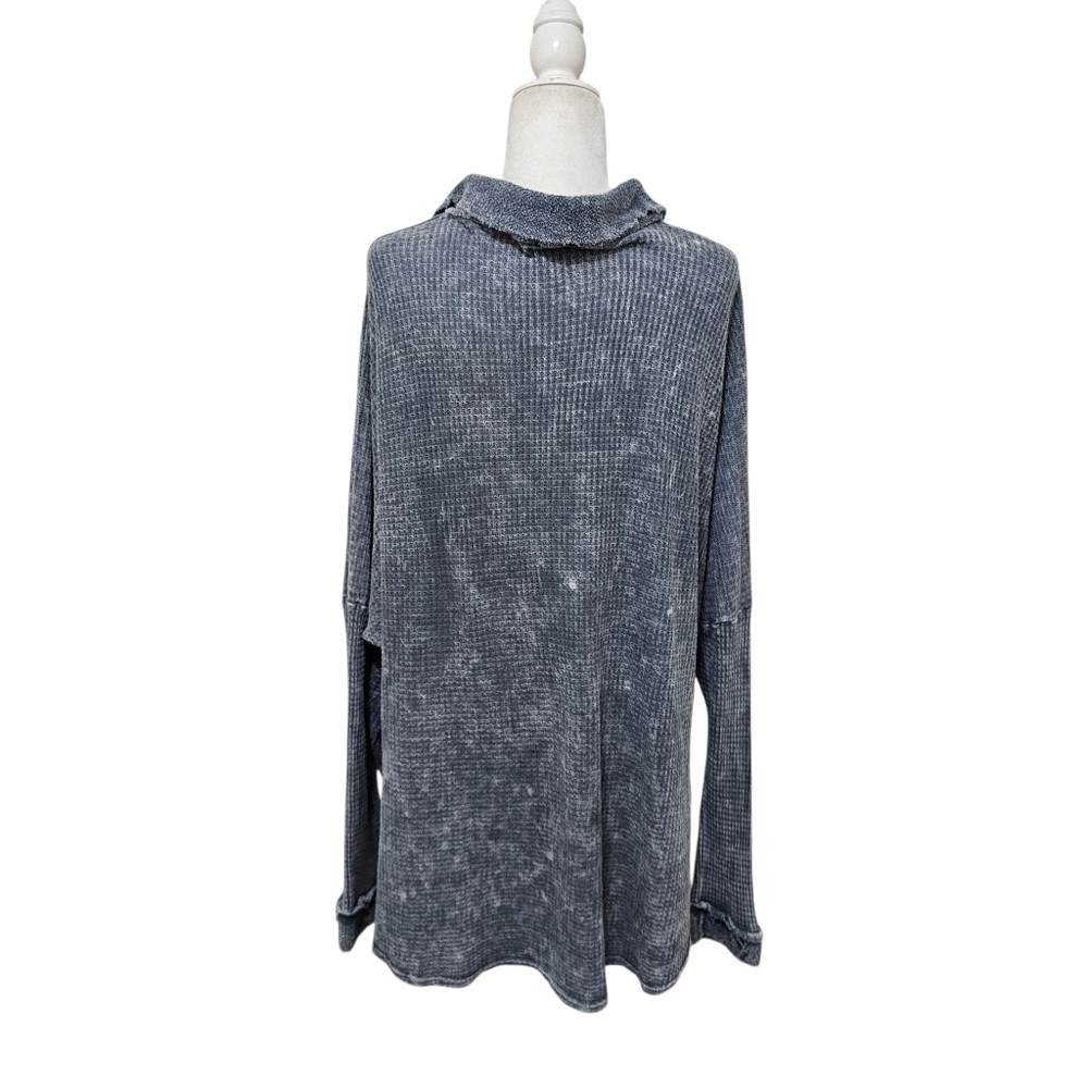 Blue Buttercup Cotton blend Waffle Thermal Textured Top Oversized Medium - Picture 5 of 12